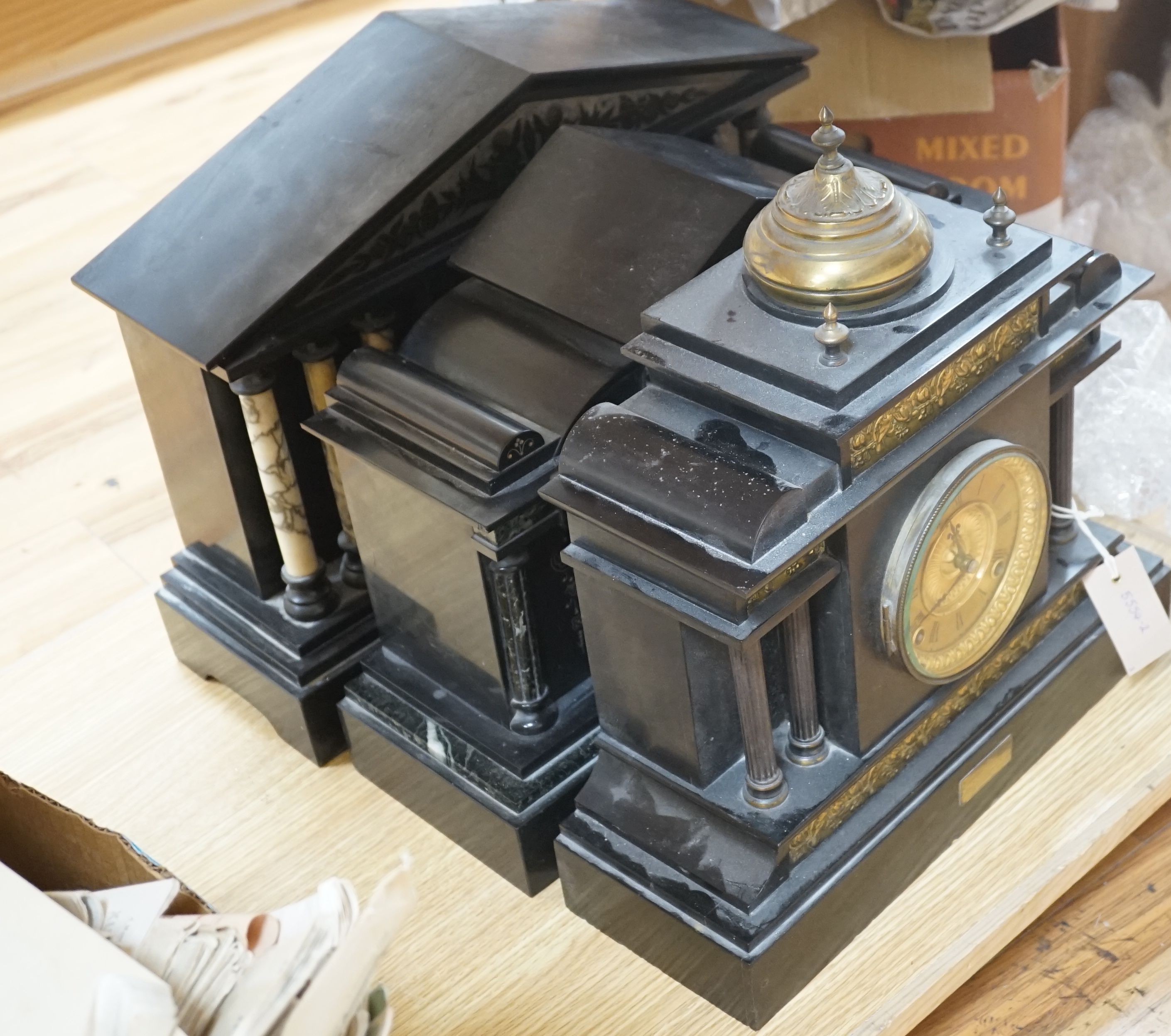 Three slate mantel clocks
